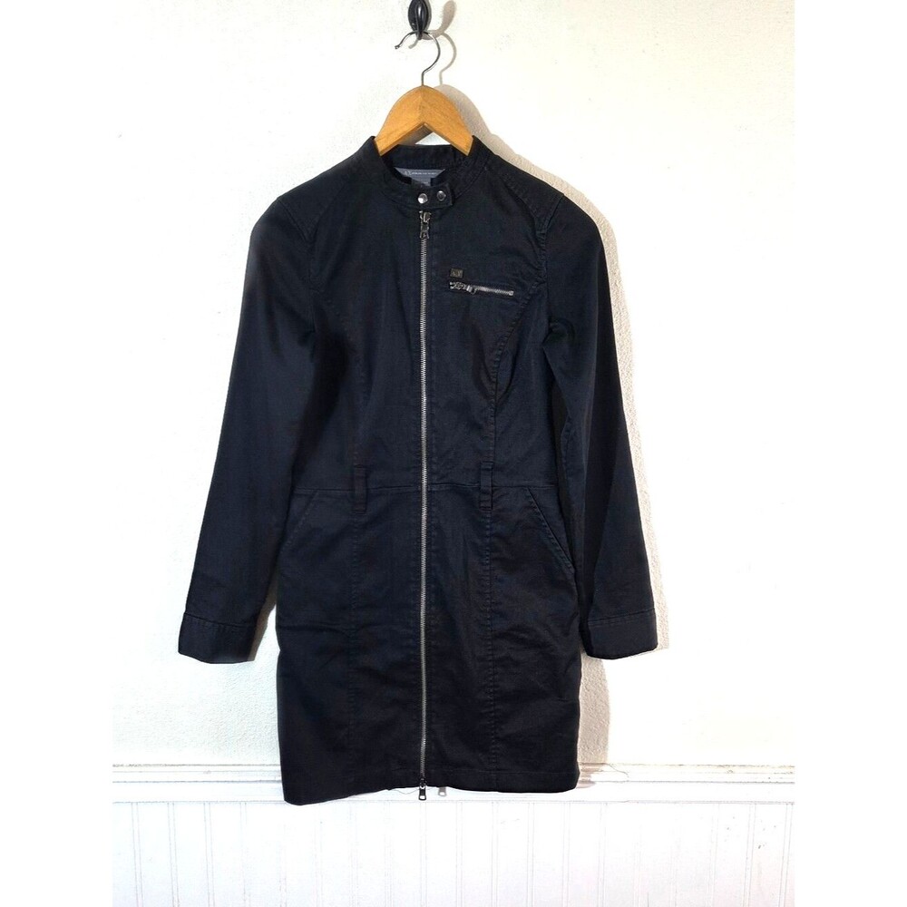 Armani Exchange AX Black Utility Moto Jacket Dress Womens Size 2 Zip Front